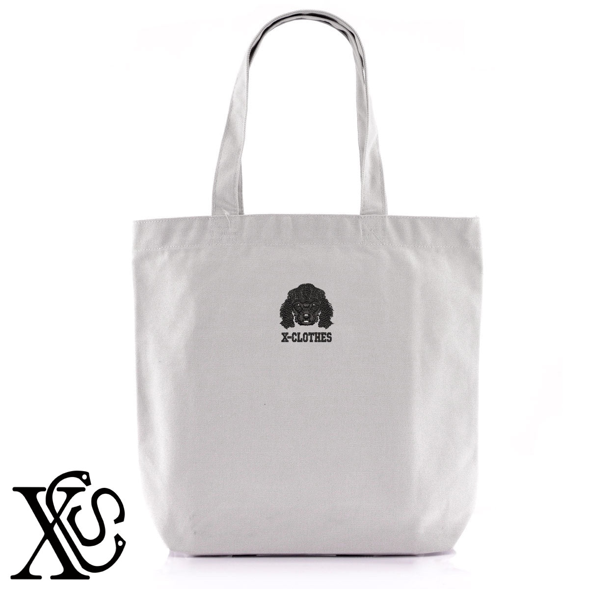 トイプードル2柄 刺繍 キャンバス生地 A4 内ポケットあり トートバッグ メンズ レディース【X-CLOTHES】オリジナル グッズ 刺繍 ワンポイント 雑貨【b Black Camel】【g Natural Gray】 【1各種動物-犬類】