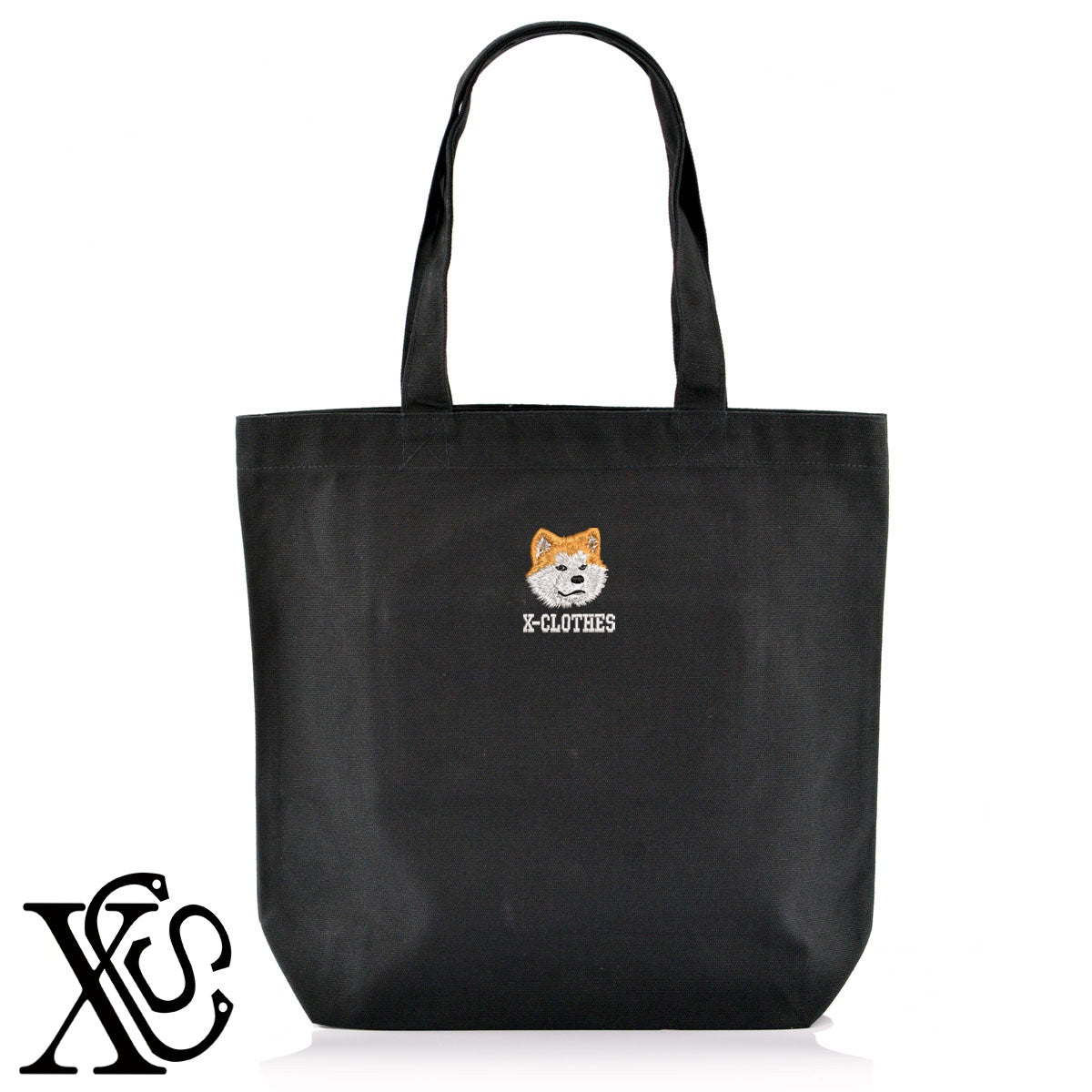秋田犬2柄 刺繍 キャンバス生地 A4 内ポケットあり トートバッグ メンズ レディース【X-CLOTHES】オリジナル グッズ 刺繍 ワンポイント 雑貨【b Black Camel】【g Natural Gray】 【1各種動物-犬類】