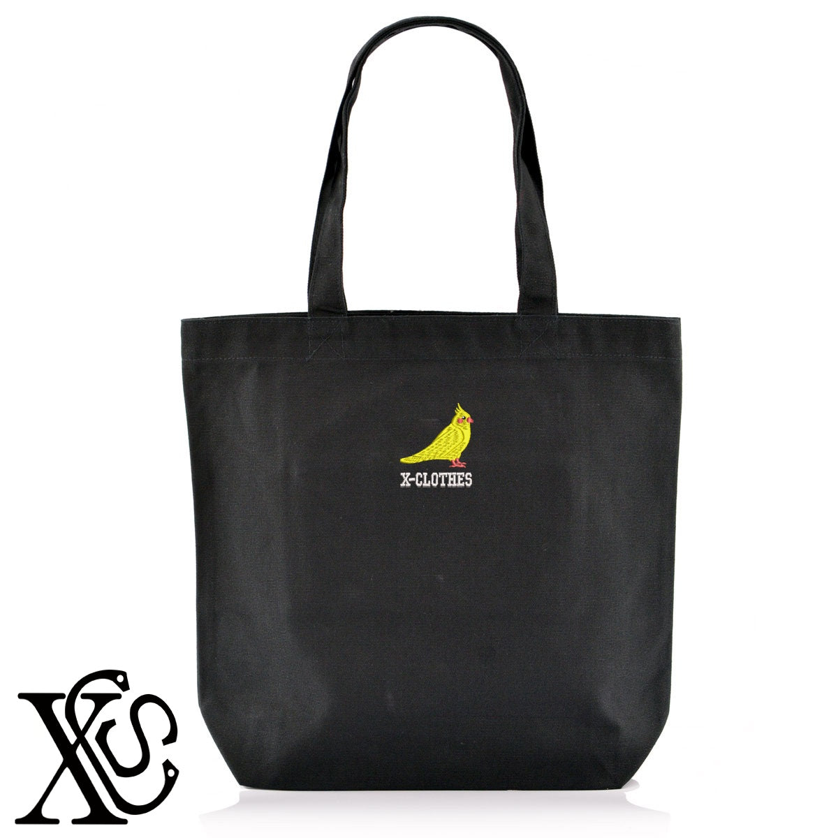 オカメインコ2柄 刺繍 キャンバス生地 A4 内ポケットあり トートバッグ メンズ レディース【X-CLOTHES】オリジナル グッズ 刺繍 ワンポイント 雑貨【b Black Camel】【g Natural Gray】 【1各種動物-鳥類】