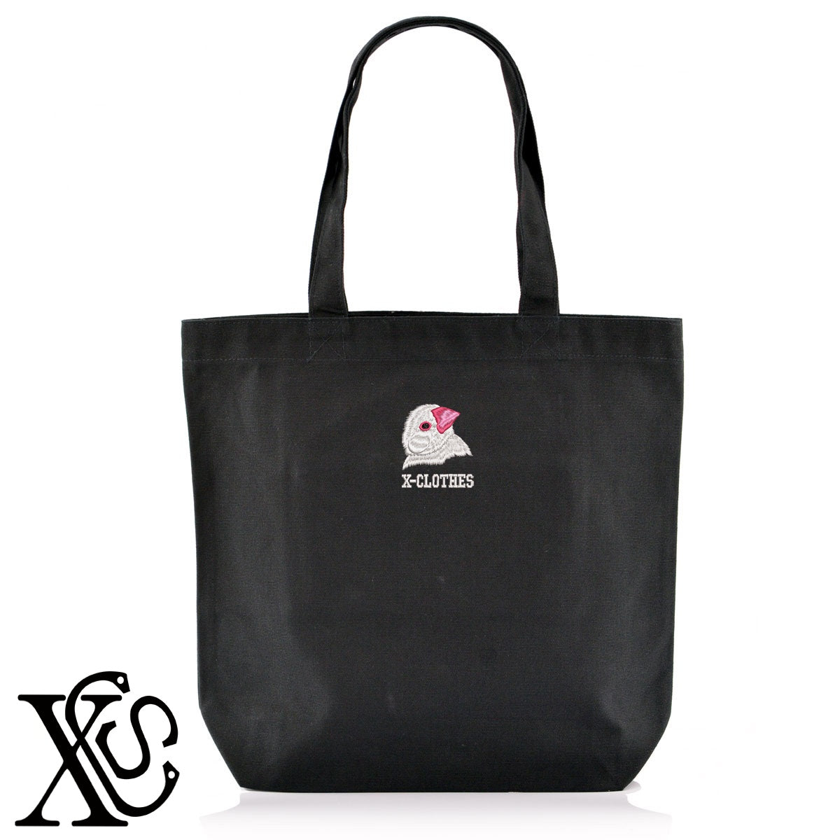 白文鳥2柄 刺繍 キャンバス生地 A4 内ポケットあり トートバッグ メンズ レディース【X-CLOTHES】オリジナル グッズ 刺繍 ワンポイント 雑貨【b Black Camel】【g Natural Gray】 【1各種動物-鳥類】