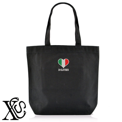 イタリア2柄 刺繍 キャンバス生地 A4 内ポケットあり トートバッグ メンズ レディース【X-CLOTHES】オリジナル グッズ 刺繍 ワンポイント 雑貨【b Black Camel】【g Natural Gray】 【2植物ロゴ-国旗】