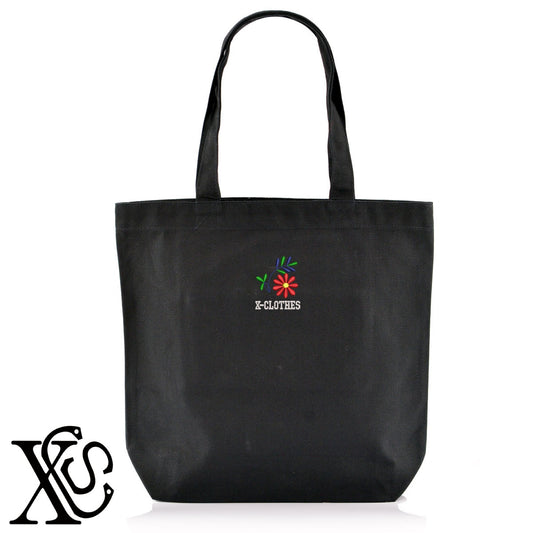 花4柄 刺繍 キャンバス生地 A4 内ポケットあり トートバッグ メンズ レディース【X-CLOTHES】オリジナル グッズ 刺繍 ワンポイント 雑貨【b Black Camel】【g Natural Gray】 【2植物ロゴ-植物】