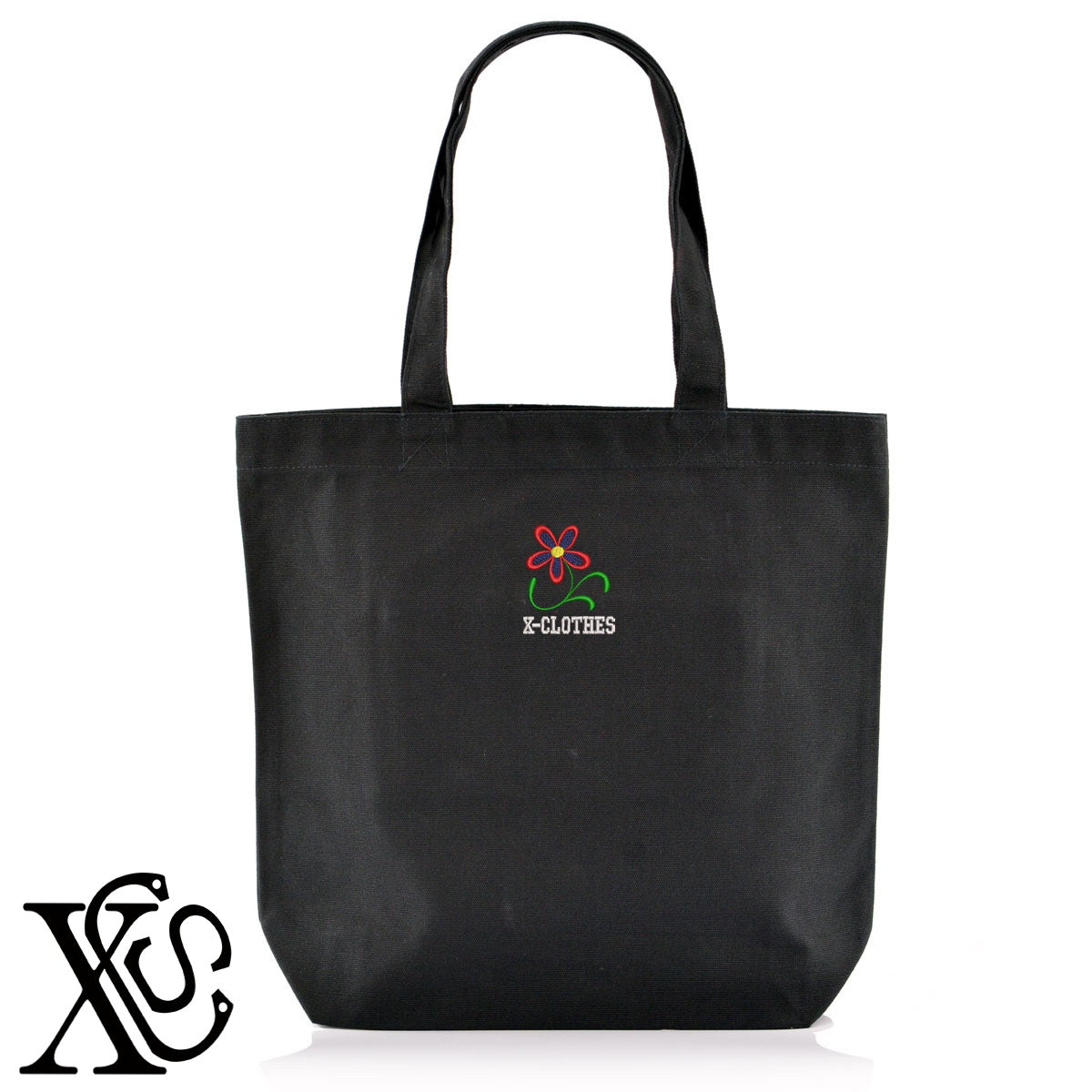 花5柄 刺繍 キャンバス生地 A4 内ポケットあり トートバッグ メンズ レディース【X-CLOTHES】オリジナル グッズ 刺繍 ワンポイント 雑貨【b Black Camel】【g Natural Gray】 【2植物ロゴ-植物】