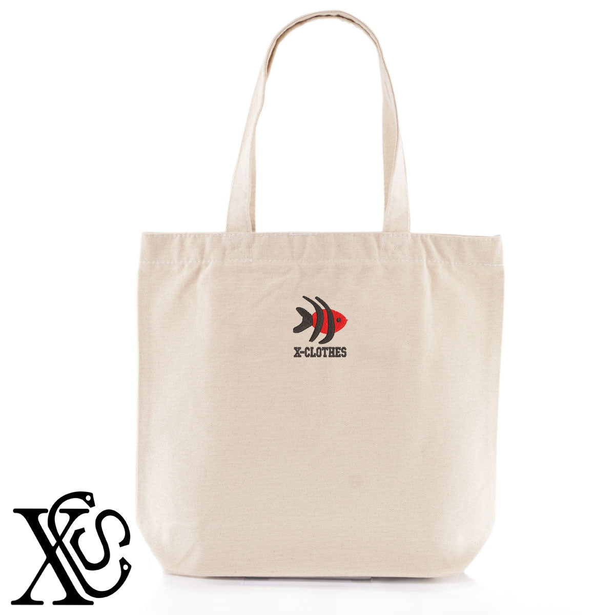 熱帯魚4柄 刺繍 キャンバス生地 A4 内ポケットあり トートバッグ メンズ レディース【X-CLOTHES】オリジナル グッズ 刺繍 ワンポイント 雑貨【b Black Camel】【g Natural Gray】 【2植物ロゴ-魚類】