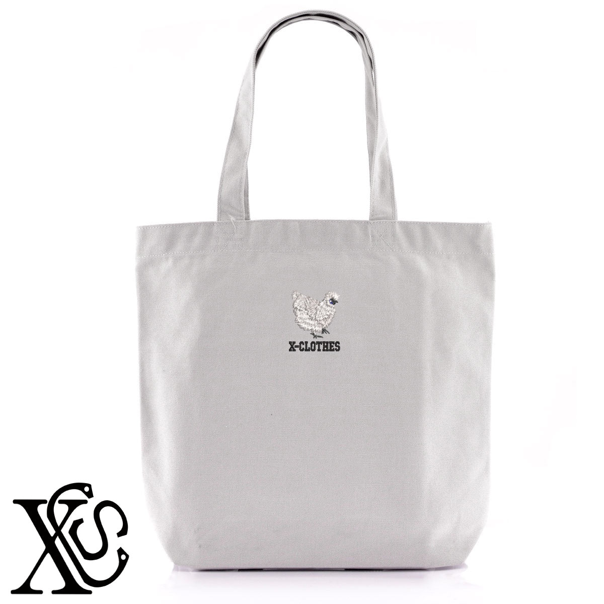 烏骨鶏2柄 刺繍 キャンバス生地 A4 内ポケットあり トートバッグ メンズ レディース【X-CLOTHES】オリジナル グッズ 刺繍 ワンポイント 雑貨【b Black Camel】【g Natural Gray】 【6動物鳥魚-家鳥】