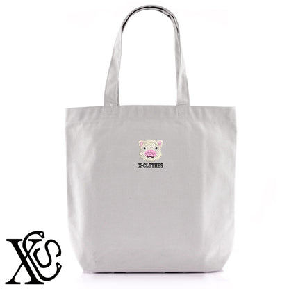 子豚3柄 刺繍 キャンバス生地 A4 内ポケットあり トートバッグ メンズ レディース【X-CLOTHES】オリジナル グッズ 刺繍 ワンポイント 雑貨【b Black Camel】【g Natural Gray】 【6動物鳥魚-小動物】