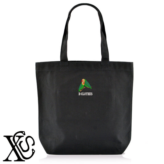 インコ2柄 刺繍 キャンバス生地 A4 内ポケットあり トートバッグ メンズ レディース【X-CLOTHES】オリジナル グッズ 刺繍 ワンポイント 雑貨【b Black Camel】【g Natural Gray】 【6動物鳥魚-文鳥インコ】