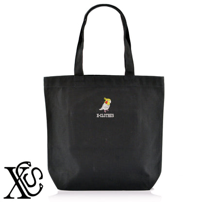 オカメインコ6柄 刺繍 キャンバス生地 A4 内ポケットあり トートバッグ メンズ レディース【X-CLOTHES】オリジナル グッズ 刺繍 ワンポイント 雑貨【b Black Camel】【g Natural Gray】 【6動物鳥魚-文鳥インコ】