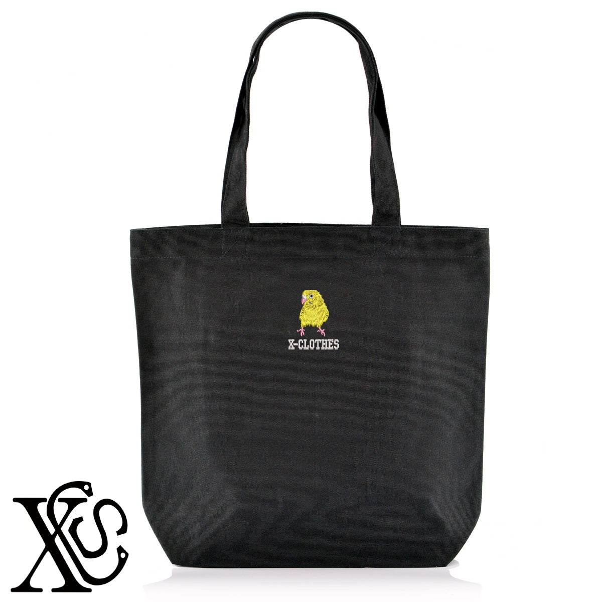 セキセイインコ5柄 刺繍 キャンバス生地 A4 内ポケットあり トートバッグ メンズ レディース【X-CLOTHES】オリジナル グッズ 刺繍 ワンポイント 雑貨【b Black Camel】【g Natural Gray】 【6動物鳥魚-文鳥インコ】