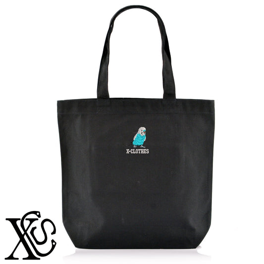 セキセイインコ8柄 刺繍 キャンバス生地 A4 内ポケットあり トートバッグ メンズ レディース【X-CLOTHES】オリジナル グッズ 刺繍 ワンポイント 雑貨【b Black Camel】【g Natural Gray】 【6動物鳥魚-文鳥インコ】