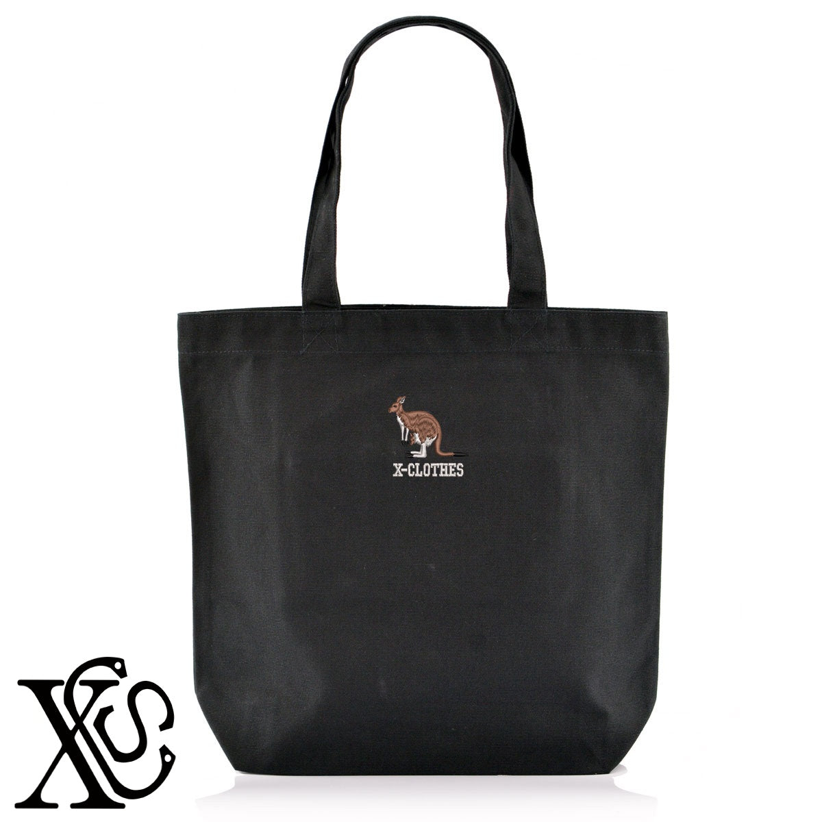 カンガルー親子2柄 刺繍 キャンバス生地 A4 内ポケットあり トートバッグ メンズ レディース【X-CLOTHES】オリジナル グッズ 刺繍 ワンポイント 雑貨【b Black Camel】【g Natural Gray】 【6動物鳥魚-草食動物】