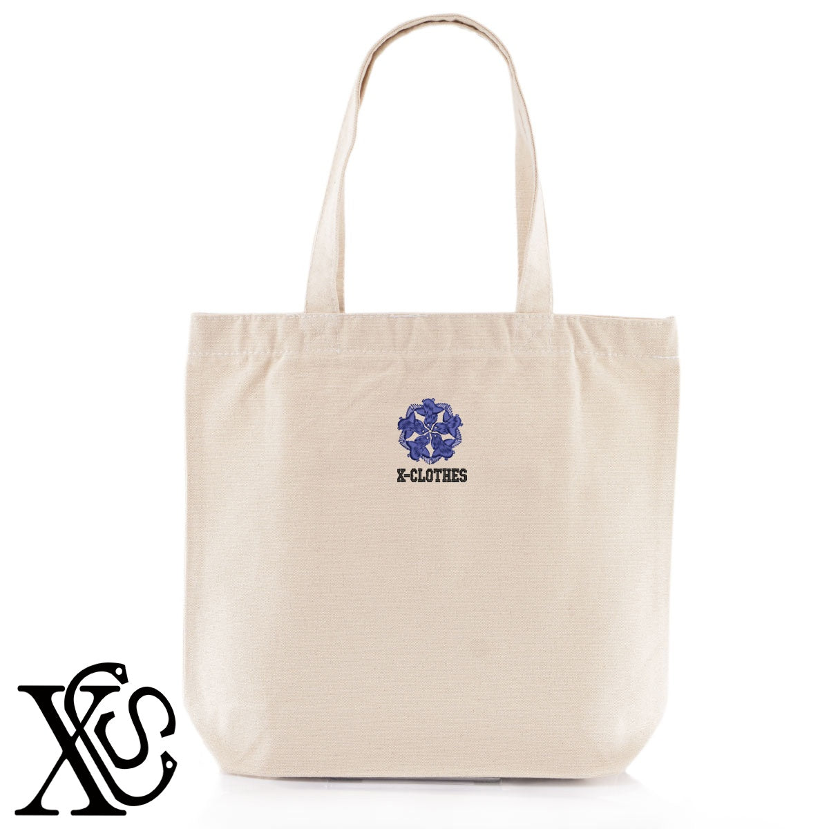五つ千鳥2柄 刺繍 キャンバス生地 A4 内ポケットあり トートバッグ メンズ レディース【X-CLOTHES】オリジナル グッズ 刺繍 ワンポイント 雑貨【b Black Camel】【g Natural Gray】 【7家紋お祝-伝統模様】
