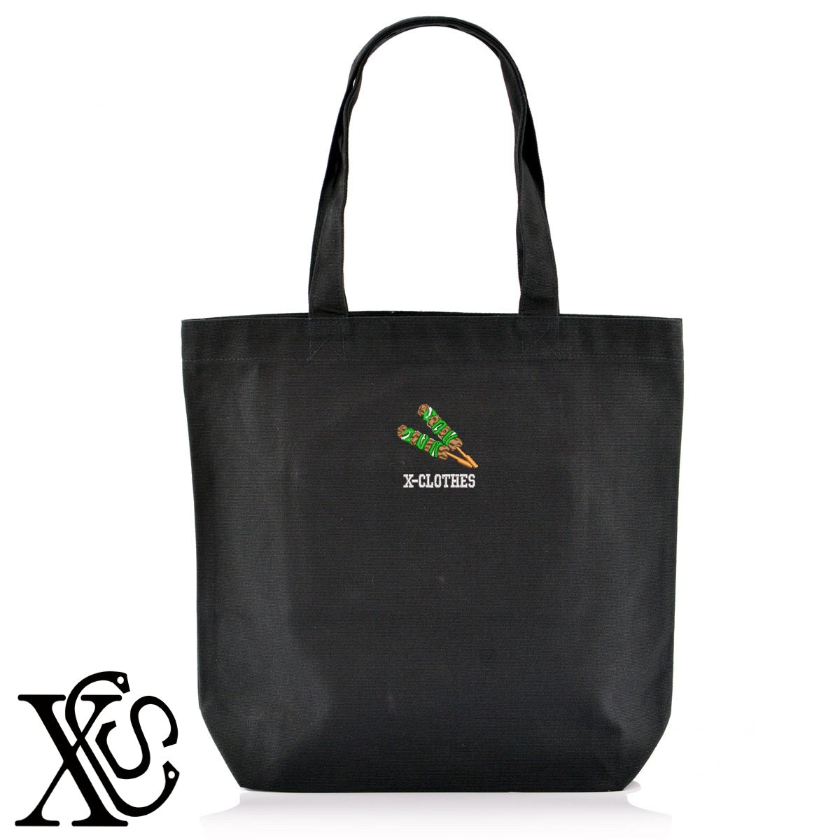 焼き鳥2柄 刺繍 キャンバス生地 A4 内ポケットあり トートバッグ メンズ レディース【X-CLOTHES】オリジナル グッズ 刺繍 ワンポイント 雑貨【b Black Camel】【g Natural Gray】 【9趣味料理-料理】