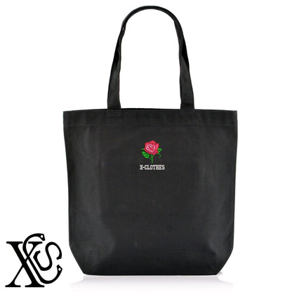 薔薇5柄 刺繍 キャンバス生地 A4 内ポケットあり トートバッグ メンズ レディース【X-CLOTHES】オリジナル グッズ 刺繍 ワンポイント 雑貨【b Black Camel】【g Natural Gray】 【9趣味料理-花】